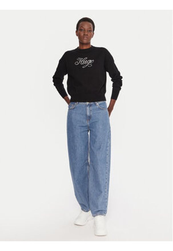 Hugo - HUGO Sweter Slogix_B 50548145 Czarny Relaxed Fit. Kolor: czarny. Materiał: syntetyk, wiskoza