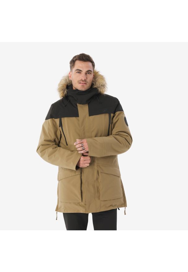 quechua - Parka turystyczna męska zimowa Quechua MH900 Warm -20°C wodoodporna. Typ kołnierza: kołnierzyk stójkowy. Kolor: czarny, brązowy, wielokolorowy. Materiał: syntetyk, futro. Sezon: zima. Styl: sportowy