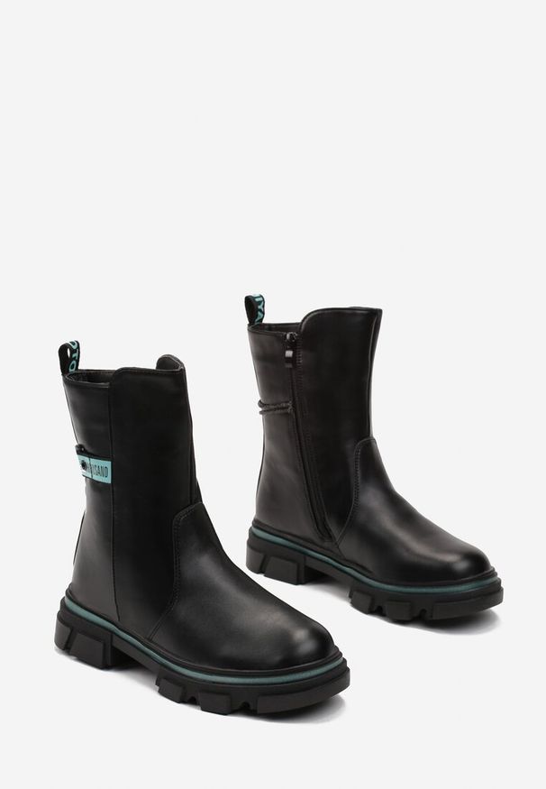 Born2be - Czarno-Zielone Botki Sztyblety z Protektorem Cercella. Kolor: czarny. Sezon: zima