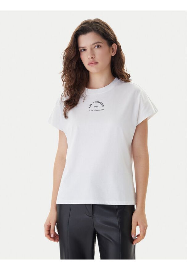 Karl Lagerfeld - KARL LAGERFELD T-Shirt B1W17032 Biały Relaxed Fit. Typ kołnierza: dekolt w karo. Kolor: biały. Materiał: bawełna