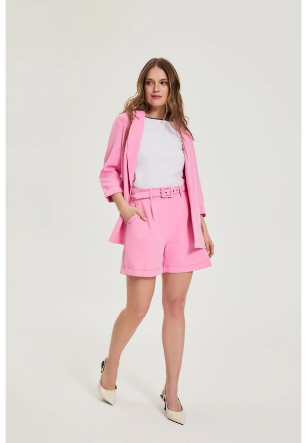 MOODO - Szorty z paskiem różowe. Kolor: różowy. Materiał: elastan, poliester