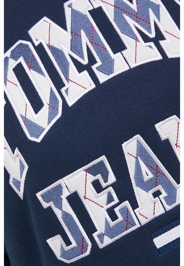 Tommy Jeans sukienka kolor granatowy mini prosta. Typ kołnierza: golf. Kolor: niebieski. Materiał: bawełna, dzianina. Wzór: aplikacja. Typ sukienki: proste. Długość: mini