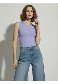 Sinsay - Body bez rękawów - niebieski. Kolor: niebieski. Długość rękawa: bez rękawów