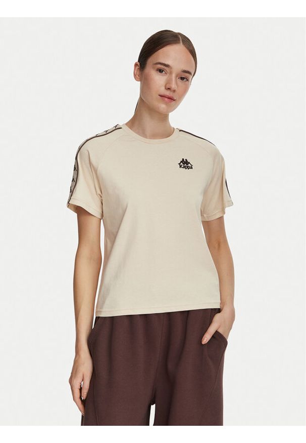 Kappa T-Shirt 371U6WW Beżowy Regular Fit. Kolor: beżowy. Materiał: bawełna