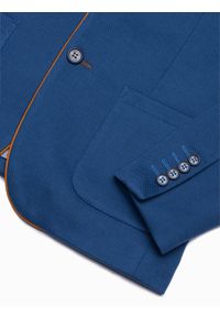 Ombre Clothing - Elegancka marynarka męska z kontrastową lamówką- niebieska V5 M81 - XXL. Kolor: niebieski. Materiał: poliester, bawełna. Styl: elegancki #5
