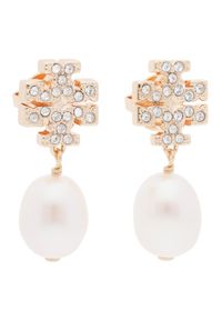 Tory Burch Kolczyki Kira Pave Pearl Drop Earring 60525 Złoty. Materiał: złote. Kolor: złoty