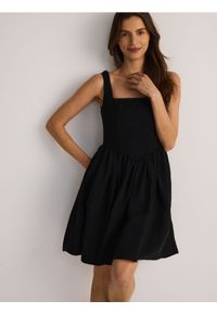 Reserved - Sukienka mini z lnem - czarny. Kolor: czarny. Materiał: len. Długość: mini #1