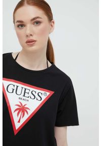 Guess t-shirt bawełniany kolor czarny. Kolor: czarny. Materiał: bawełna. Długość rękawa: krótki rękaw. Długość: krótkie. Wzór: nadruk #2