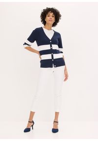 bonprix - Kardigan z bawełny. Kolor: niebieski. Materiał: bawełna. Wzór: gładki, paski. Styl: elegancki #3