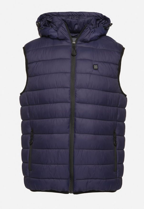 Born2be - Niebieska Kamizelka z Pikowanym Wzorem i Odpinanym Kapturem Podgrzewana przez USB Rinnelia. Okazja: na co dzień. Kolor: niebieski. Materiał: sztruks, jeans. Styl: casual