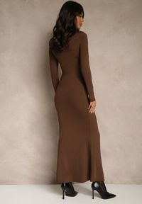 Renee - Brązowa Sukienka Koktajlowa z Wiskozą Ozdobiona Metaliczną Aplikacją Refane. Okazja: na randkę, na imprezę. Kolor: brązowy. Materiał: wiskoza. Wzór: aplikacja. Sezon: lato. Styl: wizytowy #5