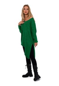 MOE - Asymetryczny Sweter Oversize - Szmaragdowy. Kolor: zielony. Materiał: wełna, poliester