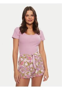 Hunkemöller Koszulka piżamowa Henley 206488 Różowy Regular Fit. Kolor: różowy. Materiał: wiskoza #1