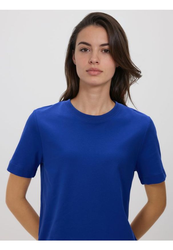 Reserved - T-shirt z bawełny merceryzowanej - niebieski. Kolor: niebieski. Materiał: bawełna