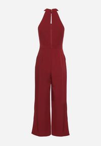 Born2be - Bordowy Kombinezon Bez Rękawów z Ozdobnym Wiązaniem i Szerokimi Nogawkami Silarine. Okazja: na co dzień. Kolor: czerwony. Materiał: jeans. Długość rękawa: bez rękawów. Styl: sportowy, klasyczny, casual, elegancki #3