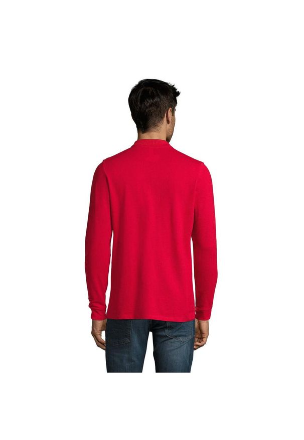 SOL'S - Męska Koszulka Polo Perfect Plain Pique Z Długim Rękawem. Typ kołnierza: polo. Kolor: czerwony. Długość rękawa: długi rękaw. Długość: długie. Sport: turystyka piesza