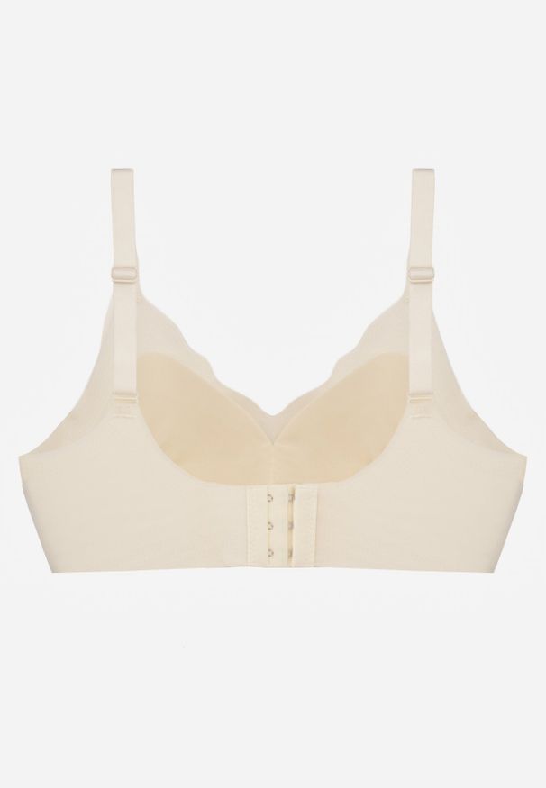 Born2be - Jasnobeżowy Usztywniany Biustonosz Bezszwowy Bez Fiszbin Pretiona. Kolor: beżowy. Materiał: dzianina. Wzór: gładki