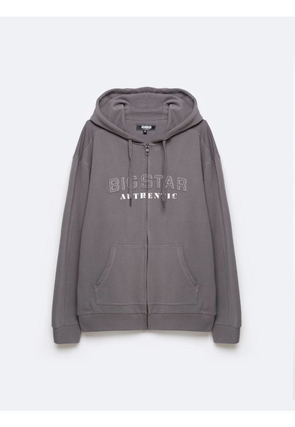 Big-Star - Bluza męska rozpinana z kapturem szara Berkus 905. Okazja: na co dzień. Typ kołnierza: kaptur. Kolor: szary. Materiał: dzianina. Wzór: aplikacja, nadruk. Styl: casual