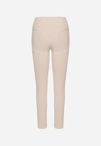 Born2be - Beżowe Legginsy z Modelującymi Przeszyciami Selettia. Okazja: na co dzień, na spacer. Kolor: beżowy. Styl: klasyczny, casual #5
