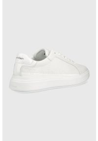 Calvin Klein sneakersy skórzane kolor biały. Nosek buta: okrągły. Zapięcie: sznurówki. Kolor: biały. Materiał: skóra #3