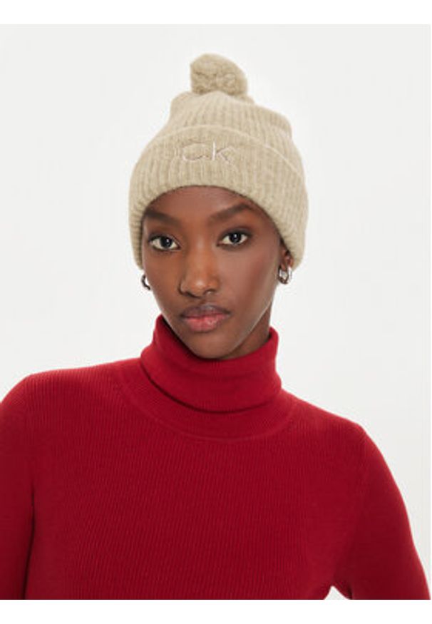 Calvin Klein Czapka Embroidery Airy K60K612586 Beżowy. Kolor: beżowy. Materiał: wełna