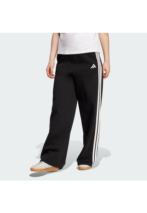 Adidas - Spodnie adidas 3-Stripes Fleece Wide. Kolor: czarny