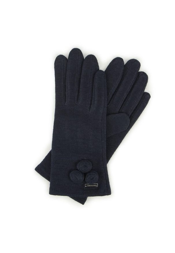 Wittchen - Damskie rękawiczki wełniane z okrągłymi ozdobami. Kolor: niebieski. Materiał: wełna. Wzór: aplikacja. Styl: klasyczny