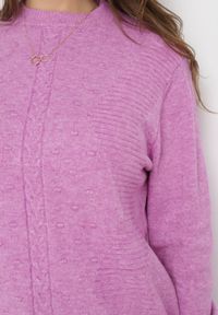 Born2be - Ciemnofioletowy Sweter z Warkoczykowym Splotem Emaera. Kolor: fioletowy. Wzór: ze splotem. Styl: klasyczny