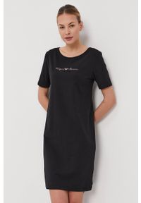 Emporio Armani Underwear - Emporio Armani - Koszula nocna. Kolor: czarny. Materiał: materiał, dzianina. Długość: krótkie. Wzór: aplikacja