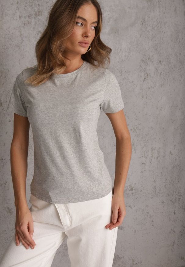 Renee - Szary T-shirt z Bawełny z Okrągłym Dekoltem Nedima. Okazja: na co dzień. Kolor: szary. Materiał: bawełna. Styl: casual, klasyczny