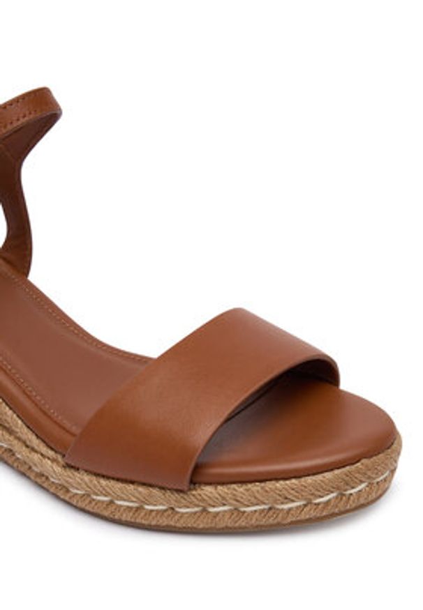 TOMMY HILFIGER - Tommy Hilfiger Espadryle Th Monogram Leather Wedge Espadrilles FW0FW09340 Brązowy. Kolor: brązowy. Materiał: skóra