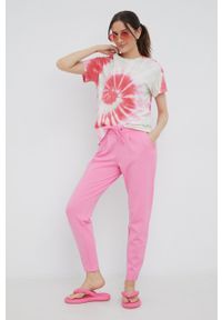 JDY spodnie dresowe damskie kolor różowy gładkie. Kolor: różowy. Materiał: dresówka. Wzór: gładki #3