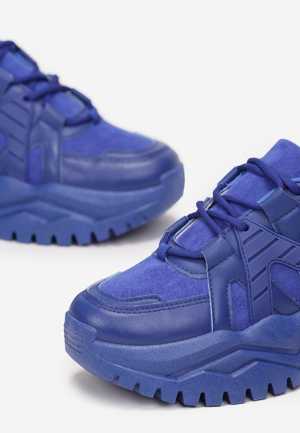 Renee - Niebieskie Sneakersy Sznurowane na Grubej Podeszwie Releta. Kolor: niebieski. Materiał: dresówka, jeans