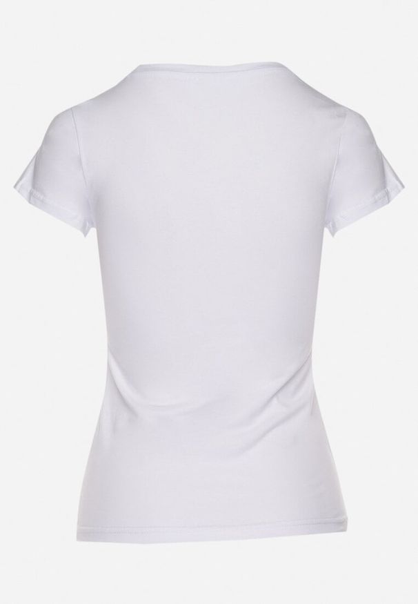 Born2be - Biały Bawełniany T-shirt z Napisem Living i Nadrukiem Commea. Okazja: na co dzień. Kolor: biały. Materiał: bawełna. Wzór: nadruk, napisy. Styl: casual, elegancki