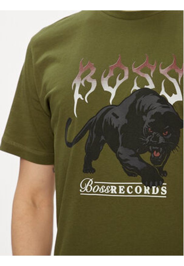 BOSS - Boss T-Shirt TeePantera 50510223 Zielony Regular Fit. Kolor: zielony. Materiał: bawełna. Wzór: motyw zwierzęcy