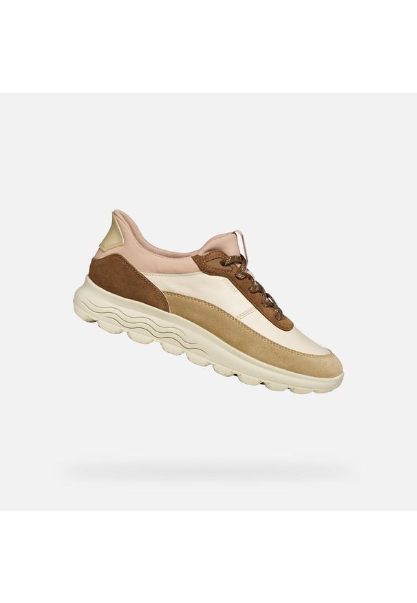 Geox - Buty GEOX D SPHERICA PLUS Jasnobrązowy. Kolor: brązowy, wielokolorowy, beżowy. Materiał: tkanina, skóra