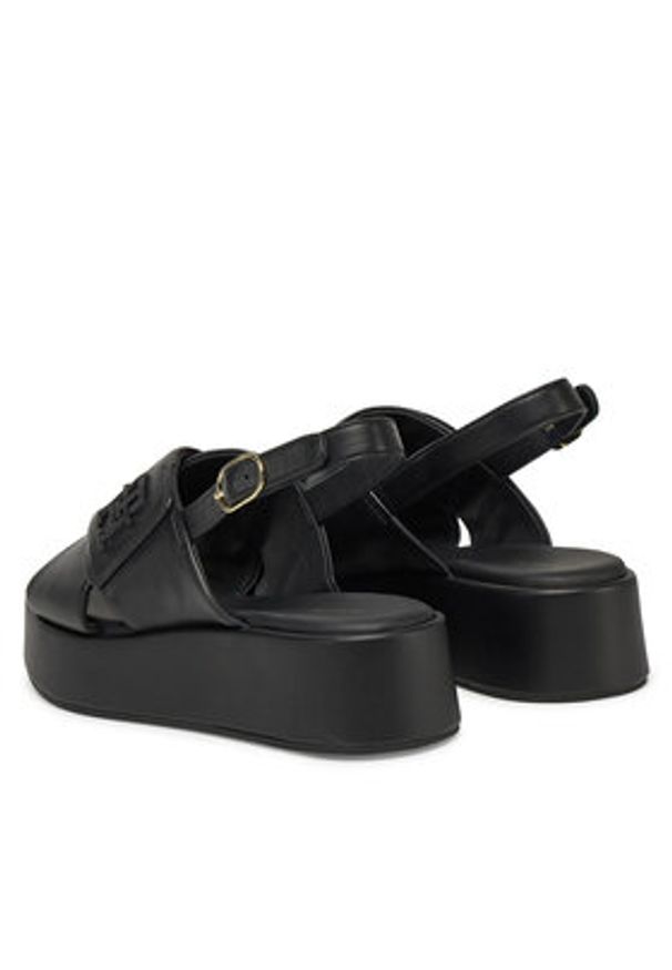 TOMMY HILFIGER - Tommy Hilfiger Sandały Th Logo Hw Padded Leather Sandal FW0FW08808 Czarny. Kolor: czarny. Materiał: skóra