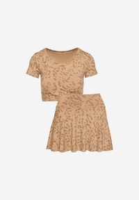 Renee - Brązowy Komplet Sportowy Spódnico-Spodenki Mini i Krótki T-shirt Tillifia. Kolor: brązowy #5