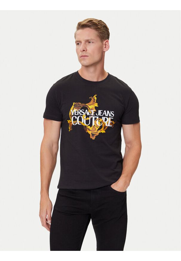 Versace Jeans Couture T-Shirt 79GAHE02 CJ00E Czarny Regular Fit. Kolor: czarny. Materiał: bawełna