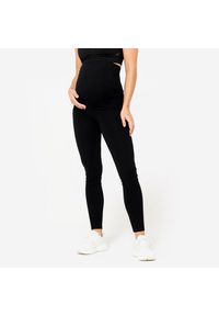 DOMYOS - Legginsy do jogi damskie Kimjaly ciążowe. Kolekcja: moda ciążowa. Kolor: czarny. Materiał: materiał, elastan, poliester, bawełna. Sport: joga i pilates
