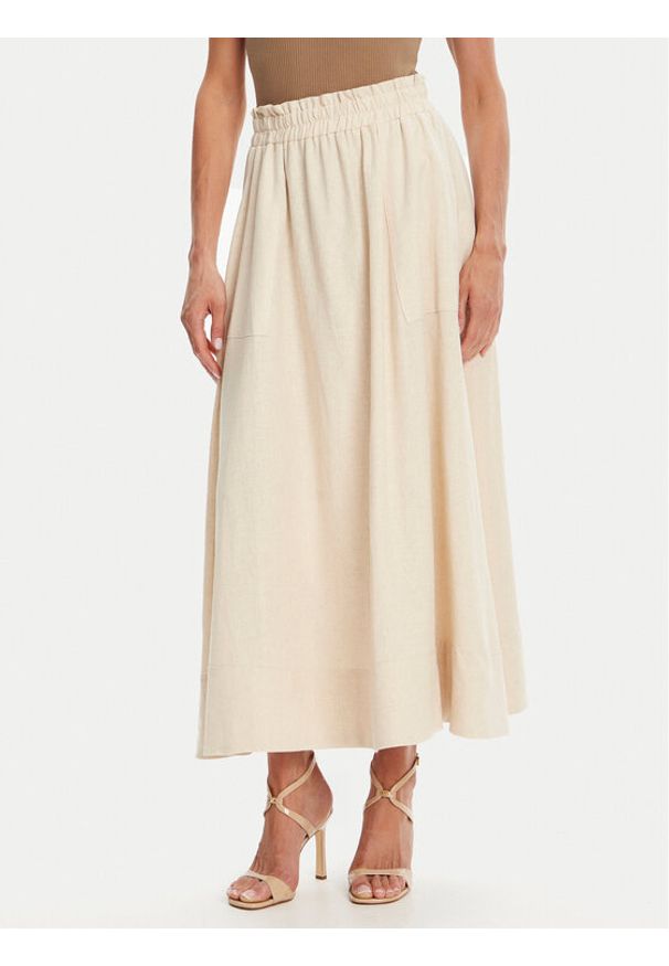 YAS Spódnica maxi Flaxy 26036370 Beżowy Regular Fit. Kolor: beżowy. Materiał: len