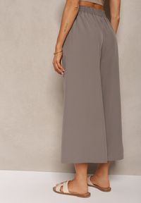 Renee - Szare Spodnie High Waist z Szerokimi Nogawkami z Wiskozą Wykończone Gumką w Talii Crisantas. Okazja: na co dzień, na spotkanie biznesowe. Stan: podwyższony. Kolor: szary. Materiał: wiskoza. Styl: biznesowy, elegancki, casual #4