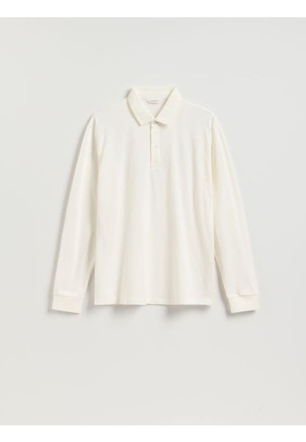 Reserved - Koszulka polo z długim rękawem - złamana biel. Typ kołnierza: polo. Materiał: dzianina, bawełna. Długość rękawa: długi rękaw. Długość: długie