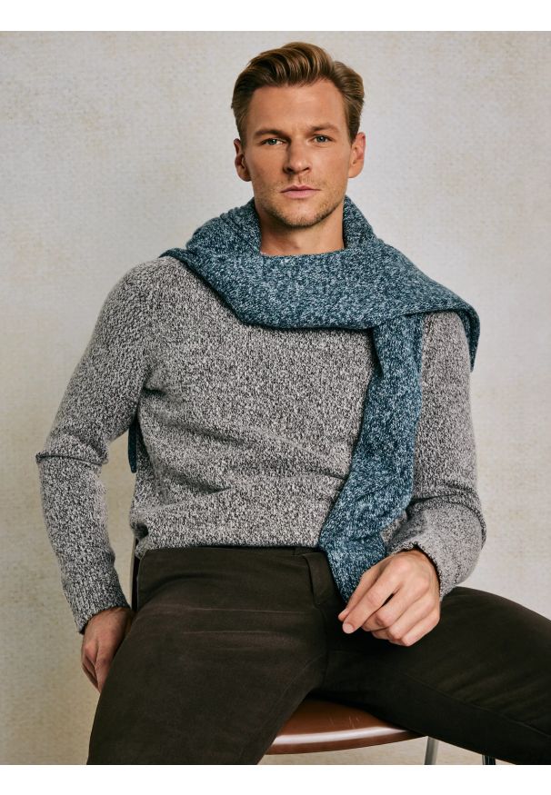 Big-Star - Sweter męski melanżowy brązowy Waltero 804. Okazja: na co dzień. Kolor: brązowy. Materiał: jeans, dzianina. Wzór: melanż. Styl: casual, klasyczny, elegancki