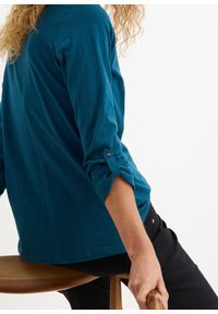 bonprix - Bluzka z plisą guzikową z czystej bawełny organicznej. Typ kołnierza: dekolt w serek. Kolor: niebieski. Materiał: bawełna. Długość rękawa: długi rękaw. Długość: długie #3