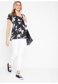 bonprix - Wiskozowa tunika 2 w 1 ciążowa i do karmienia. Kolekcja: moda ciążowa. Kolor: czarny. Materiał: wiskoza. Wzór: nadruk, aplikacja, kwiaty. Styl: klasyczny #2