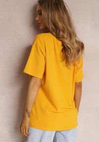 Renee - Żółty T-shirt Eraela. Kolekcja: plus size. Kolor: żółty. Materiał: bawełna, tkanina. Długość rękawa: krótki rękaw. Długość: krótkie. Styl: klasyczny