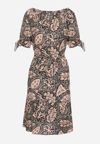 Born2be - Czarno-Beżowa Sukienka z Bawełny z Okrągłym Dekoltem i Wiązaniem w Pasie Tosaria. Okazja: na co dzień. Kolor: czarny. Materiał: bawełna. Sezon: lato. Styl: casual, elegancki #7