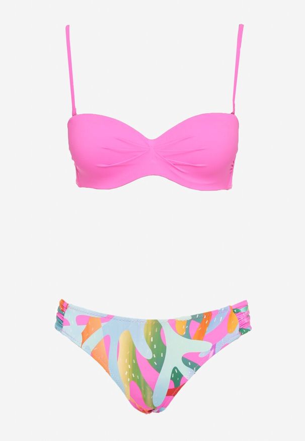 Born2be - Fuksjowe Bikini Biustonosz z Marszczeniem i Majtki Figi Efrileia. Kolor: różowy. Wzór: ażurowy