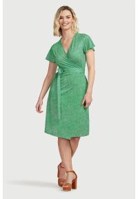 Cellbes - Wzorzysta, kopertowa sukienka z dżerseju. Kolor: zielony. Materiał: jersey. Długość rękawa: krótki rękaw. Typ sukienki: kopertowe
